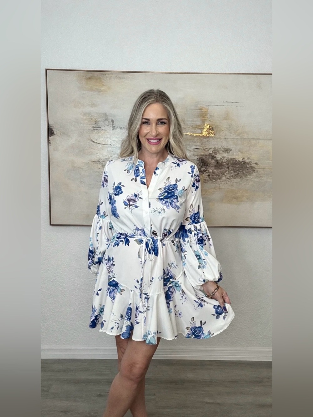 Lavender A Blue Floral Tie-Waist Women's Dress